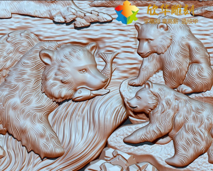 三只熊3d浮雕模型_zbrush雕刻作品